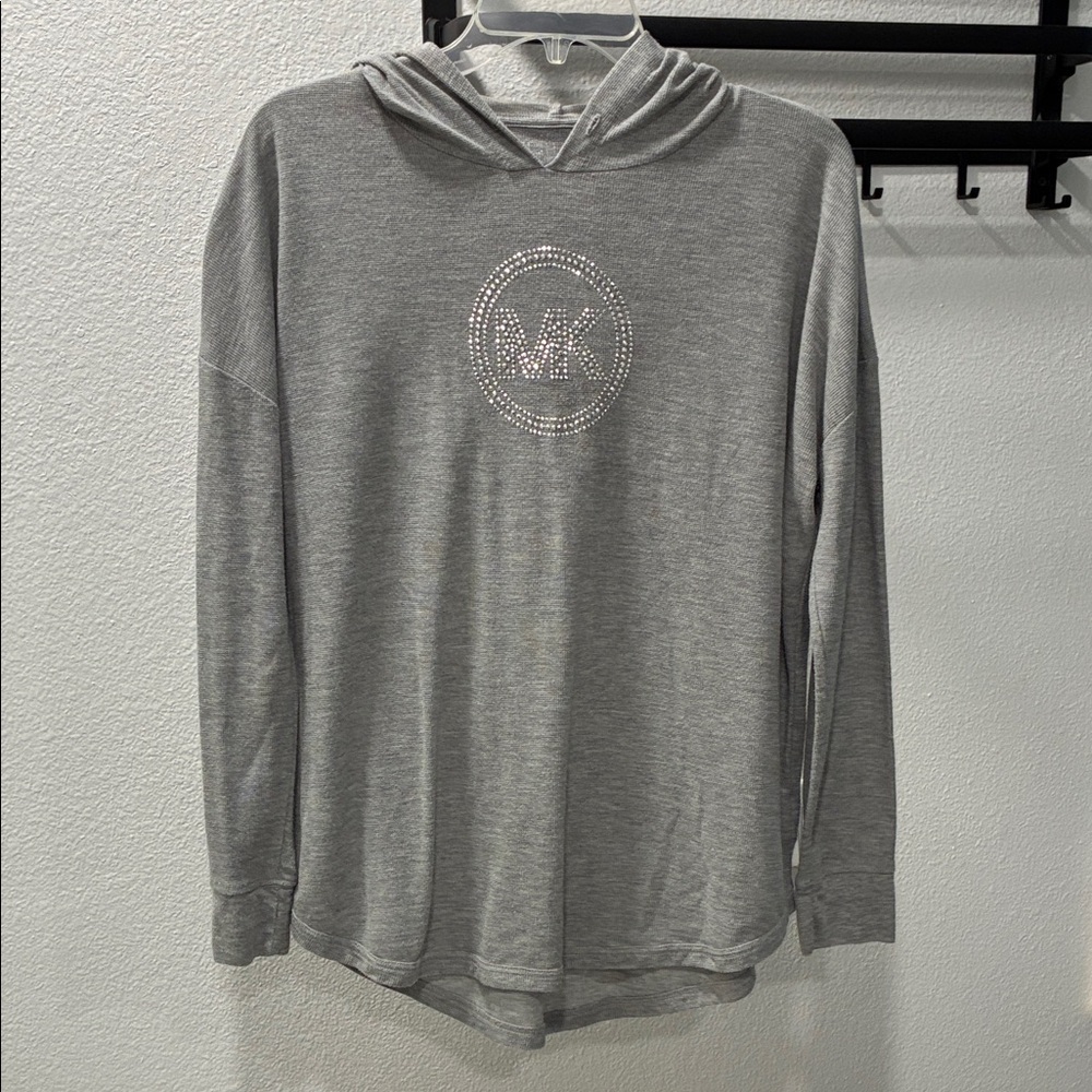 Michael Kors Light Gray Hoodie with Crystal MK Emblem